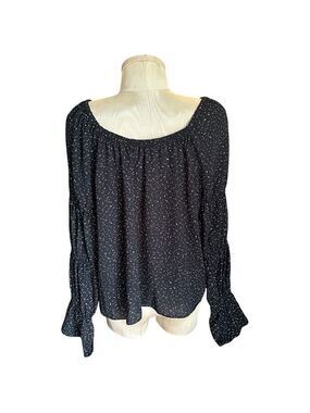 CeCe Women’s Black Long Sleeve Blouse with Blue & White Polka Dot Print – Size L